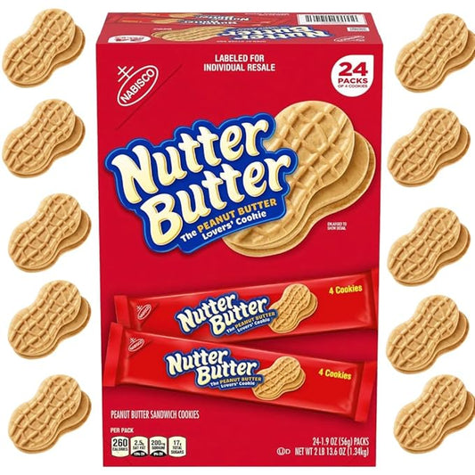 Nutter Butter Cookies ??Classic Peanut Butter Sandwich Cookies, 24 Pack ??Individual Packs for Snack Lovers, Crunchy Peanut Butter Flavor, Perfect for Sharing, Great for Lunchboxes