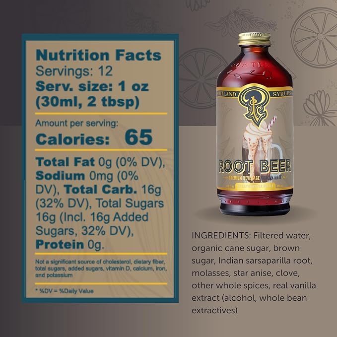 Portland Syrups Genuine Root Beer Syrup - Premium Beverage Concentrate for Authentic Cocktails, Soda, Ice Cream, Coffee Drinks, and More - 12 oz with 12 Servings (Pack of 1)