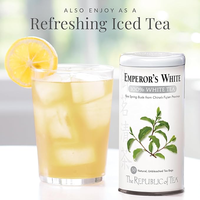 The Republic of Tea - Emperor's 100% White Tea, Zero Calorie, Sugar-Free, Carb-Free, 50 Tea Bag Tin