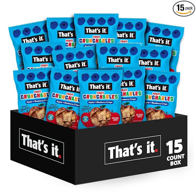 That's it. Fruit Crunchables ??100% Apple + Blueberry Crisps, 15 Pack healthy snacks for kids Plant-Based, Non-GMO, Gluten-Free, No Sugar Added, Healthy Fruit Snacks for Kids & Adults