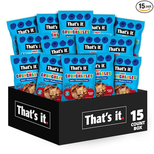 That's it. Fruit Crunchables ??100% Apple + Blueberry Crisps, 15 Pack healthy snacks for kids Plant-Based, Non-GMO, Gluten-Free, No Sugar Added, Healthy Fruit Snacks for Kids & Adults