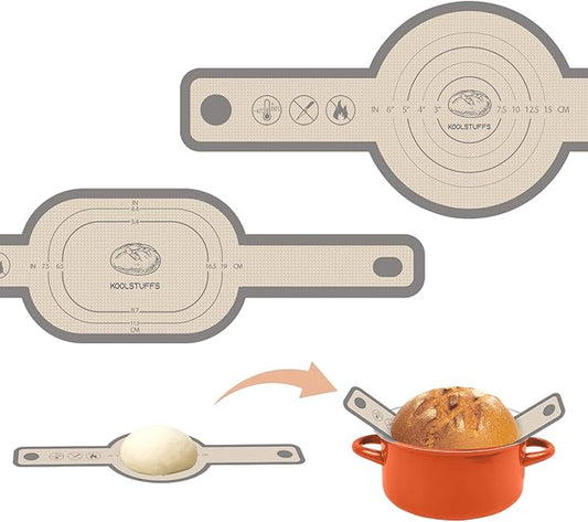 Silicone Bread Sling, Easy Clean Reusable Baking Mat With Extra Long Handles for Dutch Oven, Transfer Bread Dough Easily, 2-Piece Set Grey