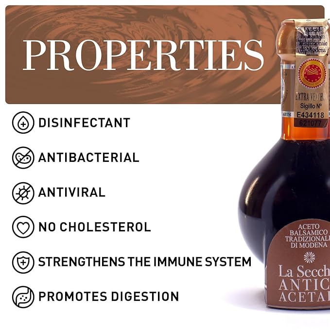 La Secchia Balsamic Vinegar of Modena, Aged a minimum 25 Years,100 ml Bottle of Italian Balsamic Vinegar Aged, With Gift Box and Blown Glass Dispenser, "Extra Vecchio??,<div>