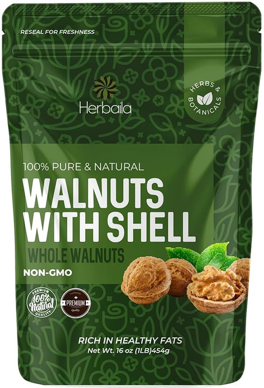Herbaila Walnuts in Shell 1lb, Walnuts Whole. Raw Walnuts Unsalted, Easy to Crack, Perfect for Snacking, Cooking or Baking, Packed in USA Whole Walnuts in Shell 16oz.