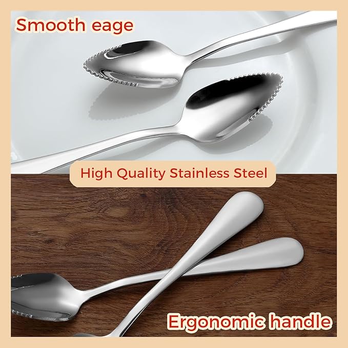 5Pcs Grapefruit Spoons and 3 Pcs Knives Set, Stainless Steel Grapefruit Utensils with Serrated Edge for Easy Cutting & Scooping, Rust-Proof Kitchen Tool for Avocado, Oranges and Melons