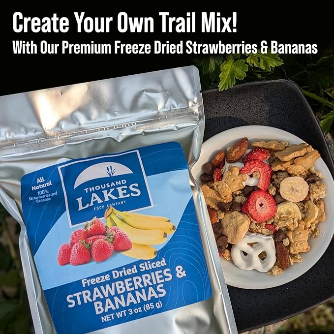 Thousand Lakes Freeze Dried Fruit - Strawberries and Bananas - 3 oz | No Sugar Added | 100% Fruit | Sliced for Snacking
