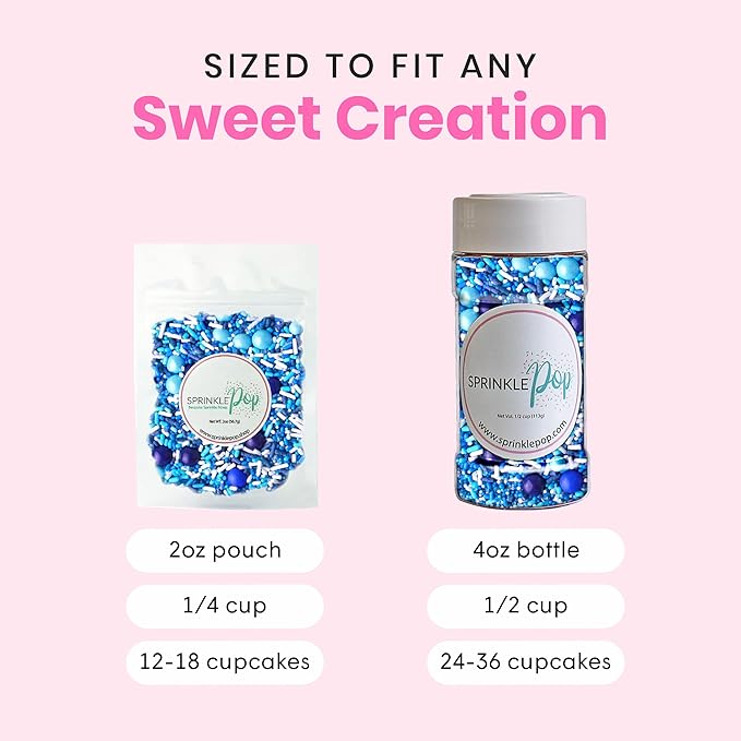 Sprinkle Pop Blue Ombre Sprinkle Mix| Monochromatic Blend of Blues & Navy Blue Sprinkles with White Pops| Undersea Themed Sprinkles Made In USA for Boy Gender Reveal Cakes Cookies Cupcakes Donuts, 2oz