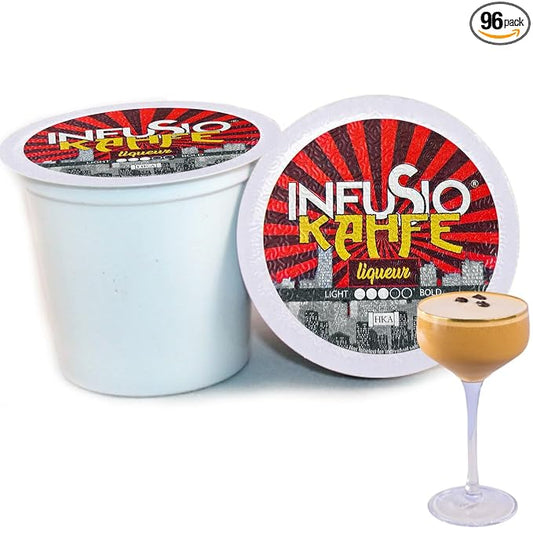 InfuSio Coffee Pods 96 Count Kahfe Liqueur Flavored Medium Roast Single serve Coffee pods for Keurig K Cups Brewers - InfuSio Premium Roasted Keurig 2.0 Compatible