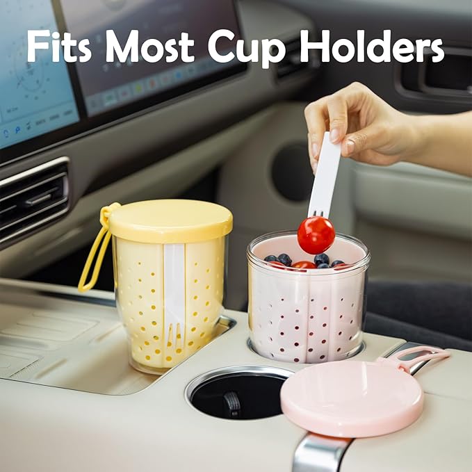 25 Oz Travel Fruit Cups for Car,Fruit Salad Storage Cup with Fork and Lids,Leakproof Reusable Snack Containers,Airtight Food Storage Containers,Reusable for Travel,Party,Office (White)
