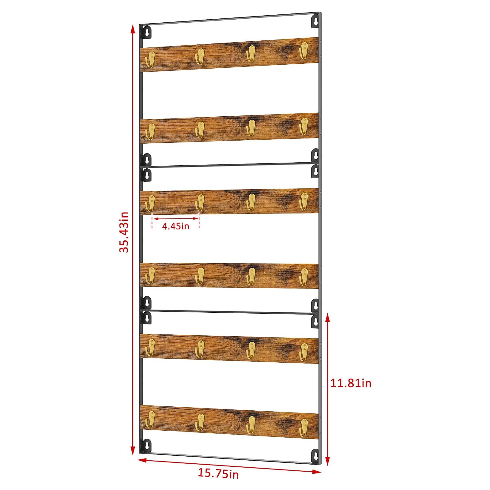 Huxitocan Wall Mount Coffee Mug Holder - Rustic Wood and Iron, Holds Up to 24 Mugs (3Pack) for
