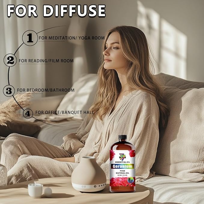 Geranium Essential Oil (8 oz / 240 ml) ??Geranium Oils for diffusers, humidifiers, Home Baths, Cleaning Products, Yoga, DIY Soaps and DIY Scented Candles