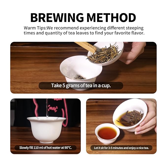KHS Organic Black Tea Grade AAA (Super Grade), 3.17 OZ Chinese Yunnan Black Tea Loose Leaf, No Dust Production Workshop, Natural Organic Planting Loose Leaf Tea Perfect for Hot Brew, Dian Hong