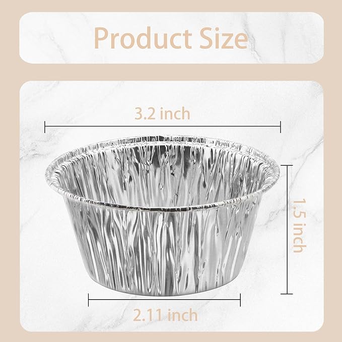 Aluminum Foil Baking Cups 150 Pcs, VIHOYOM 4 Oz Disposable Ramekin Aluminum Cupcake liners, Silver Foil Baking Cups Muffin Liners for Egg Tart, Baking, Cupcake, Pudding, Appetize