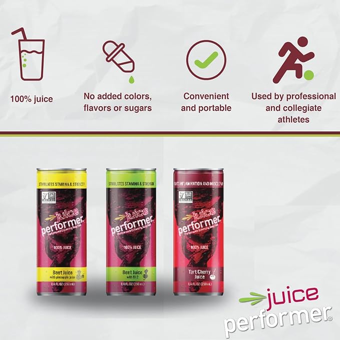 Juice Performer Beet Juice with Pineapple Juice - Natural Beetroot & Pineapple - Boosts Stamina, Strength & Muscle Recovery - Vegetable Juice, Superfood Athletic Fuel 8.4 Fl.Oz. (12 Pk)