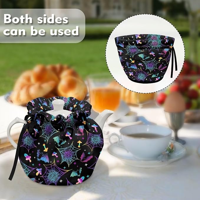 Spider Bat Tea Pot Cover for All Saints' Day Extra Thick Teapot Cozy Keeping Warm,Washable Teapot Insulation Cover for All Saints' Eve Resuable Teapot Dust Protector for Kitchen Decorative