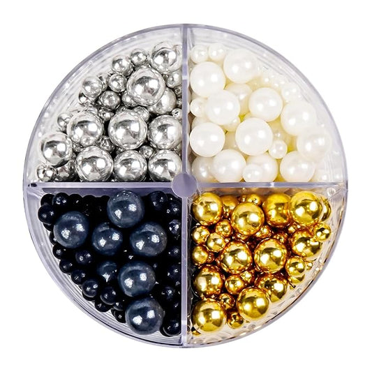 Sprinkles for Cake Decorating, Gold Silver White and Black Pearl Sprinkles, Edible Pearl, Mix Sprinkles for Cake Decorations, Cupcake Toppers, Ice Cream, 110g/3.88oz