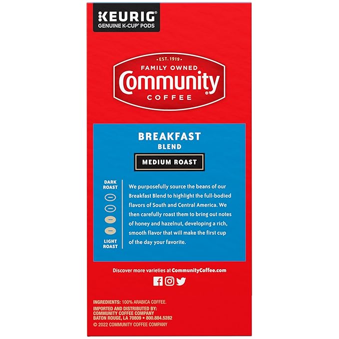 Community Coffee Breakfast Blend, Medium Roast, Single-Serve Keurig K-Cup Pods, 32 Count (Pack of 4)