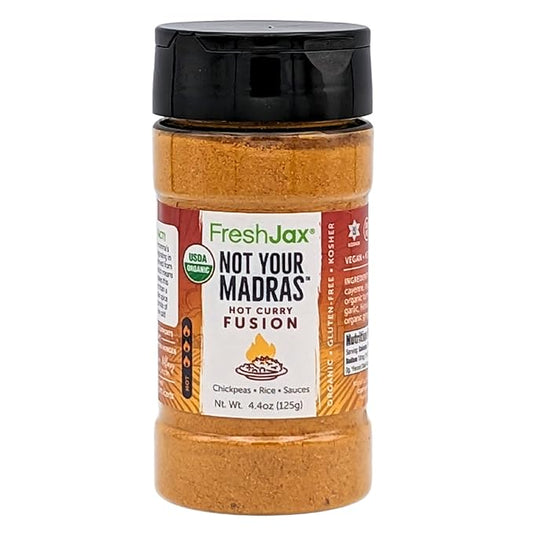 FreshJax Not Your Madras Hot Curry Fusion (4.4 oz Bottle) | Non-GMO, Gluten-Free, Keto, Paleo, No Preservatives | Spicy Red Curry Seasoning for Cooking | Handcrafted in Jacksonville