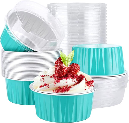 EUSOAR Aluminum Baking Cups with Lids, 30pcs 5oz Disposable Aluminum Foil Ramekins Cupcake Baking Cups Containers Wrappers Dessert Cups with Lids, Mini Aluminum Cheesecake Pan Creme Brulee Ramekins