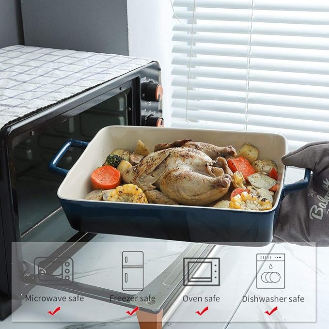 KOOV Bakeware Set, Ceramic Baking Dish, Rectangular Baking Pans Set, Casserole Dish for Cooking, Cake Dinner, Kitchen, Wrapping Upgrade, 12 x 8.5 Inches, 3-Piece (Gradient Blue)