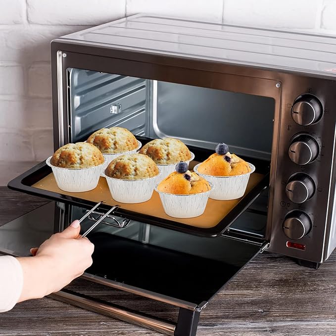 Aluminum Foil Baking Cups, Disposable Ramekin 3 Oz Silver Foil Cupcake liners, 200 Pcs Aluminum Baking Cups Egg Tart Liners for Baking, Cupcake, Pudding, Muffin, Creme Brulee