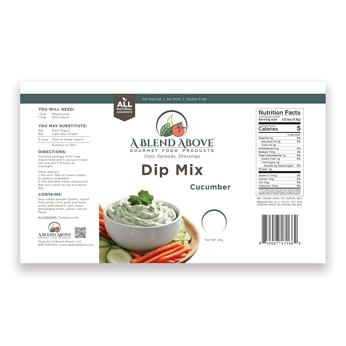 A Blend Above Dip Mix - Cucumber, Lemon Dill, Asiago Roasted Garlic, Spinach Parmesan, and Twice Baked Potato