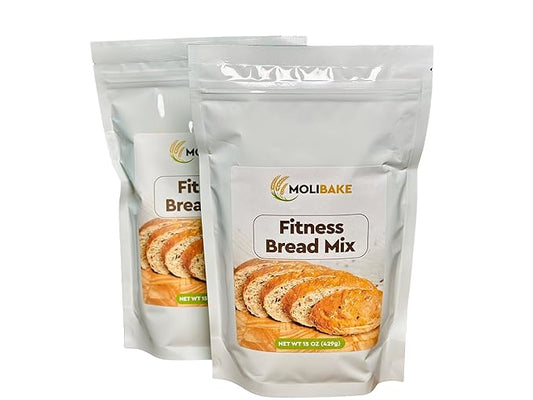 Molibake Fitness Bread Mix ??Pack of 2 ??All-Natural High-Fiber Bread Mix for Bread Machine and Oven ??15 oz ??Whole Grain Breads Mix with Carrots, Oats, Flax, Sunflower & Sesame Seeds ??Easy-to-Use Bread Maker Mix for Homemade Baking