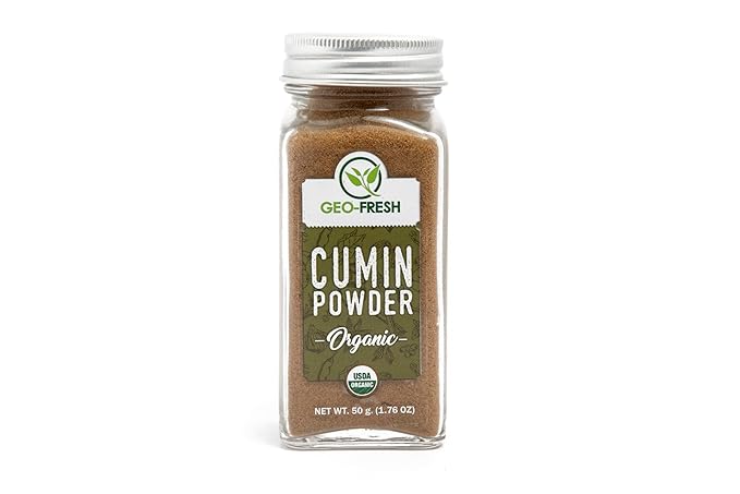 Geo-Fresh Organic Cumin Powder 1.76 oz - Ground Cumin Powder Organic for Cooking - USDA Certified, Non-GMO - For Seasonings, Cooking, Ideal for Spice Blends