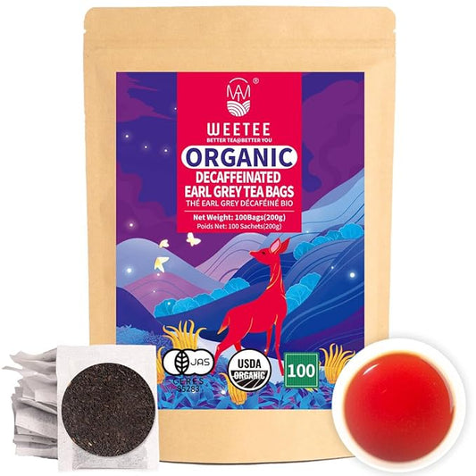 WT WEETEE Organic Decaf Earl Grey Tea Bags, Decaffeinated Black Tea with Flavor of Bergamot Orange, Smooth & Refreshing, 100 Count