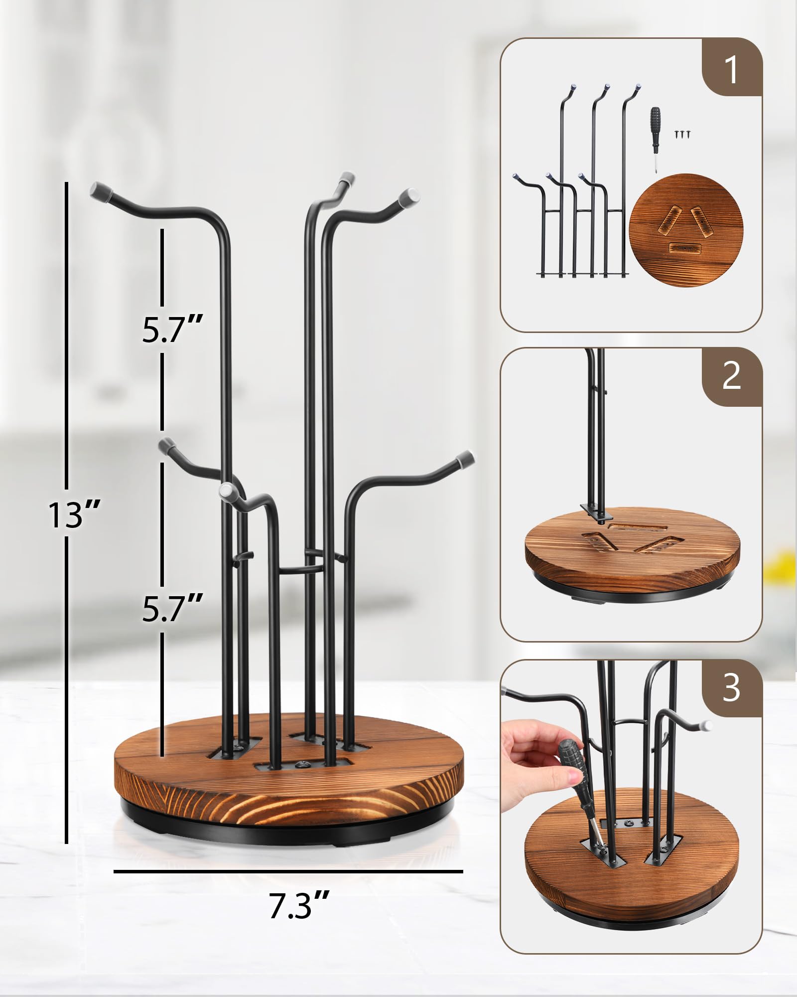 HULISEN 360° Rotating Mug Tree, Coffee Mug Holder for Large Cups, 6 Hooks