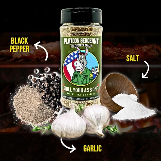 GYAO PSG Salt Pepper Garlic Seasoning – All-Natural BBQ Seasoning for Steak, Burgers, Pork & Chicken – MSG & Gluten -USA Made & 100% Veteran Owned
