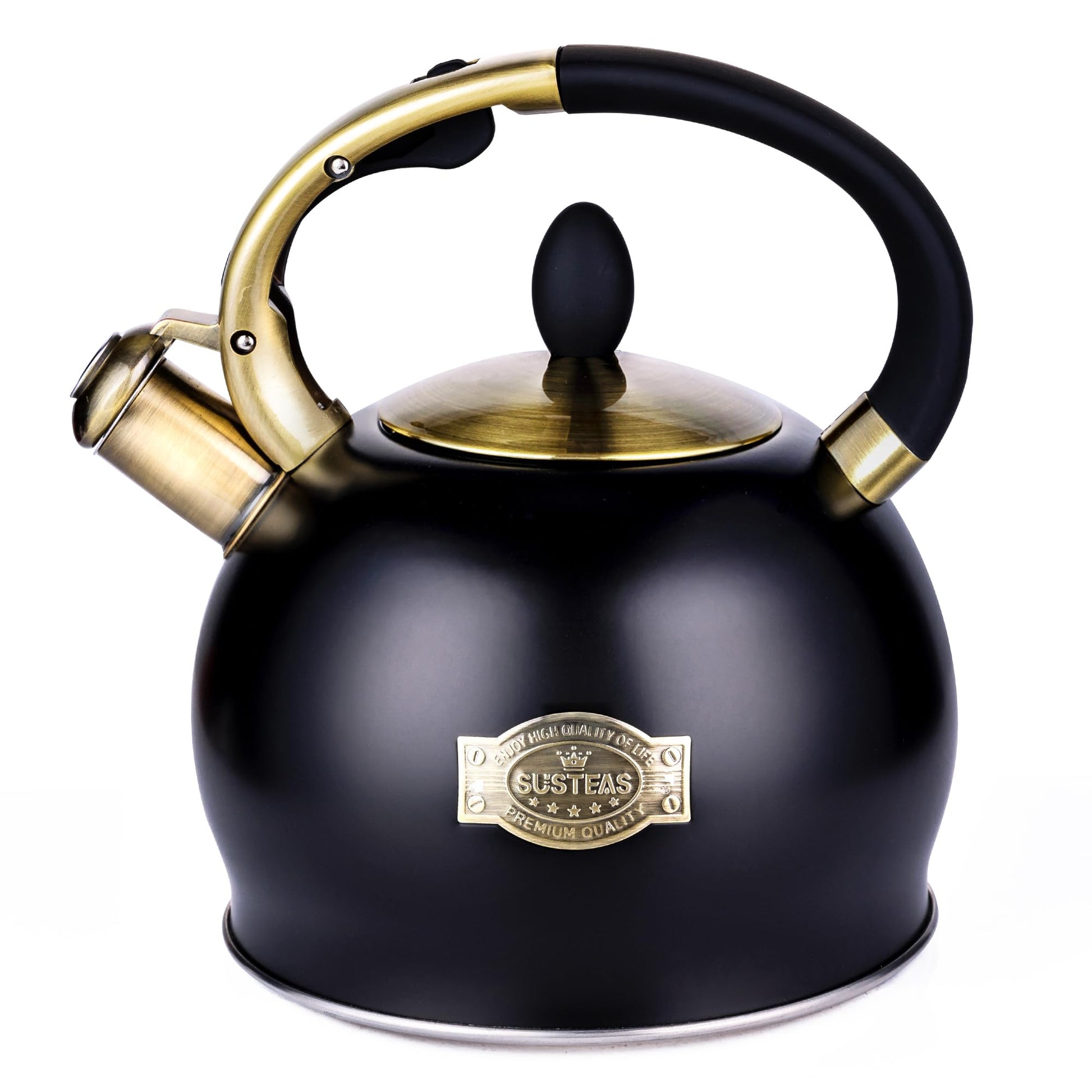 SUSTEAS Whistling Tea Kettle, 2.7QT Food-Grade Steel Teapot, BLACK