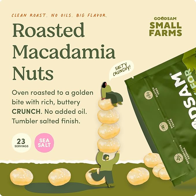 GoodSAM Organic Roasted Macadamia Nuts 1.5lb, Salted, Gluten Free, Non GMO, Vegan, Keto, Regenerative Farming, Direct Trade