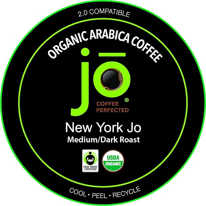 NEW YORK JO: 24 Cups Medium Dark Roast Organic Coffee for Keurig K-Cup Compatible Brewers, Fresh Seal Single Serve Cups, Smooth Rich Complex, Signature Blend, Fair Trade Certified, Kosher, Gluten Free