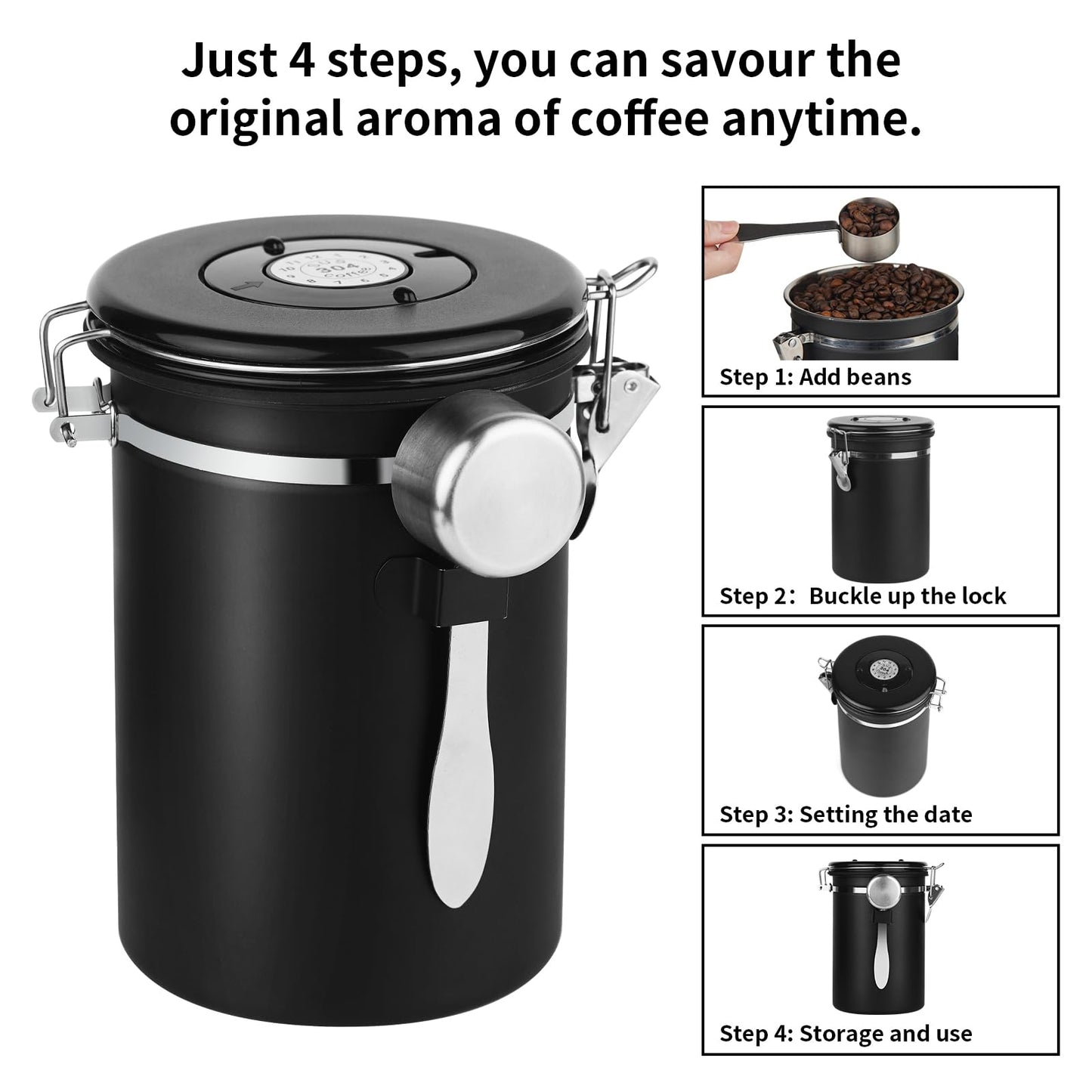 Ohtomber 22oz Stainless Steel Airtight Coffee Canister with Date Tracker