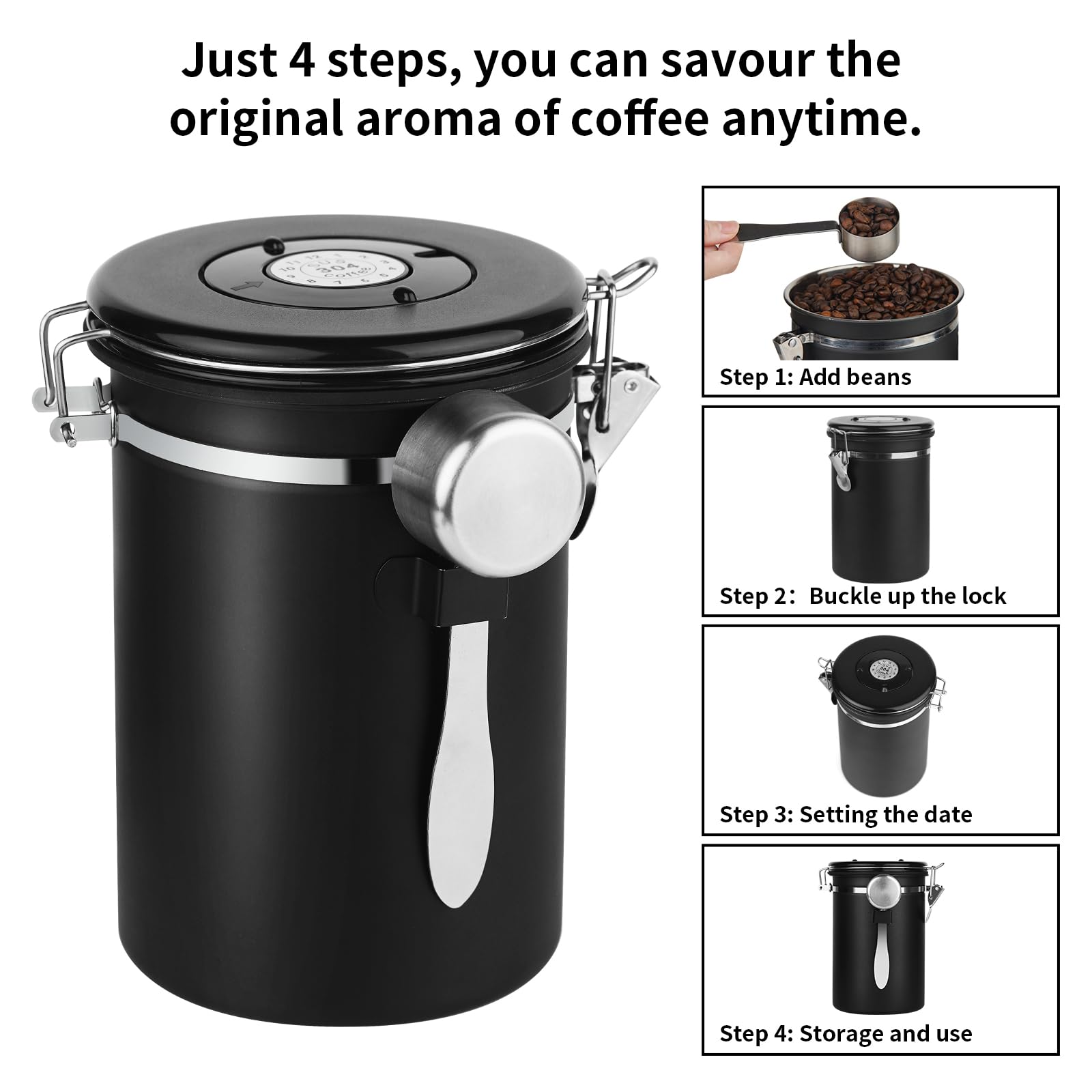 Ohtomber 22oz Stainless Steel Airtight Coffee Canister with Date Tracker