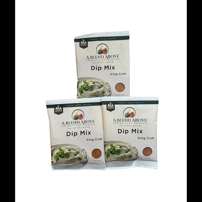 A Blend Above King Crab Dip Mix Mixed Seasonings Packet, 1 oz (3 Pack), Gluten-Free, No MSG, All Natural, No Preservatives, Vegetable Dip, Keto Friendly, Low Carb, Low Sodium, Vegan Friendly, Party Favorite, Chip Dip, Easy to Make