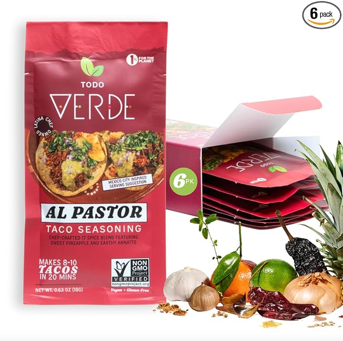 Al Pastor Healthy Taco Seasoning Packets - Todo Verde Mexican Seasoning Mix | Chef Curated Taco Blends with Sweet Pineapple & Black Garlic | Vegan, Gluten Free, Preservative Free (6 Pack)