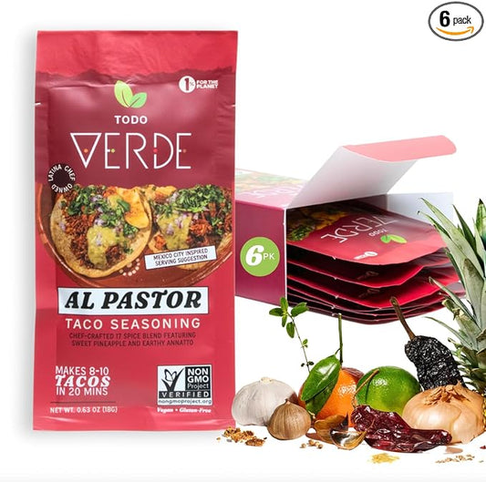 Al Pastor Healthy Taco Seasoning Packets - Todo Verde Mexican Seasoning Mix | Chef Curated Taco Blends with Sweet Pineapple & Black Garlic | Vegan, Gluten Free, Preservative Free (6 Pack)