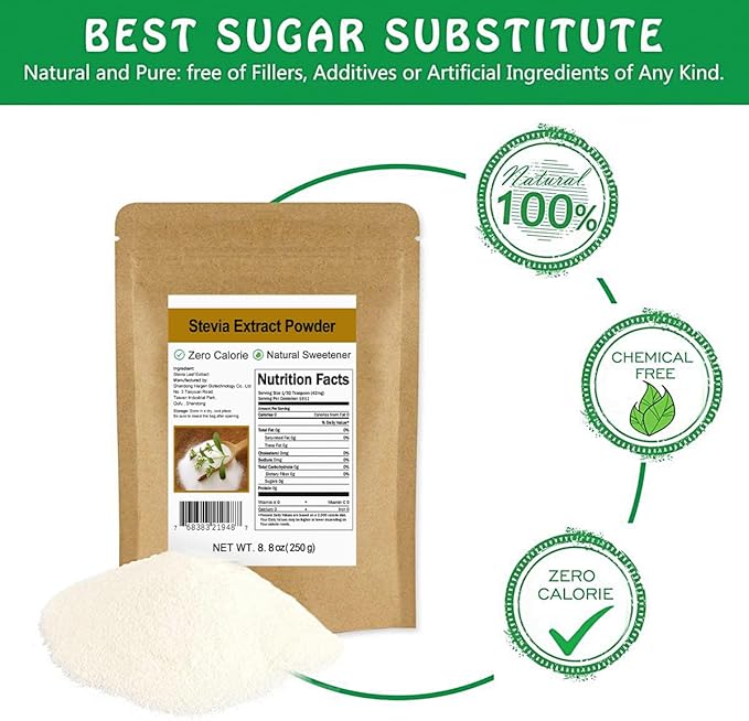 Pure Stevia Extract Powder Without Erythritol 8.8oz(250g) - Highly Concentrated Stevia Powder Sweetener | Zero Calorie | No Artificial | Natural Sugar Alternative
