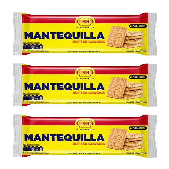 Pozuelo Mantequilla Butter Cookies | Made with Real Butter | Great with Coffee | 11.0 OZ (Pack of 3)