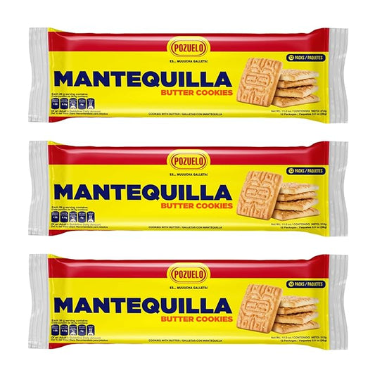 Pozuelo Mantequilla Butter Cookies | Made with Real Butter | Great with Coffee | 11.0 OZ (Pack of 3)