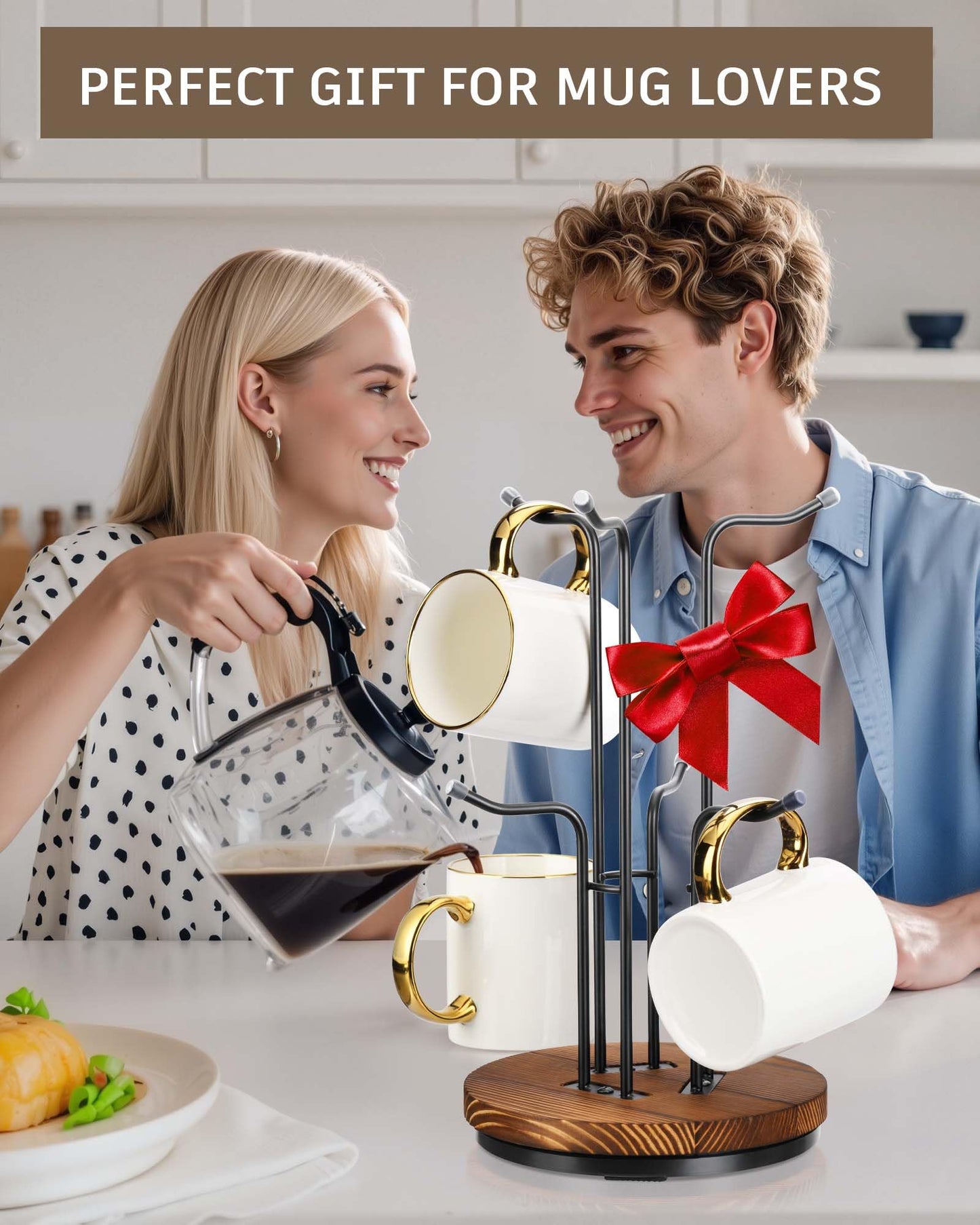 HULISEN 360° Rotating Mug Tree, Coffee Mug Holder for Large Cups, 6 Hooks