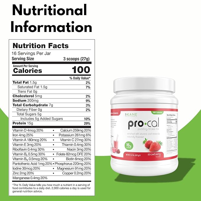 Pro-Cal Strawberry Meal Replacement Powder, 16.4 oz ??High Protein, Low Calorie Shake & Pudding Mix ??16 Servings, Delicious & Easy to Prepare ??Supports Healthy Weight Management (15.2oz, Strawberry)