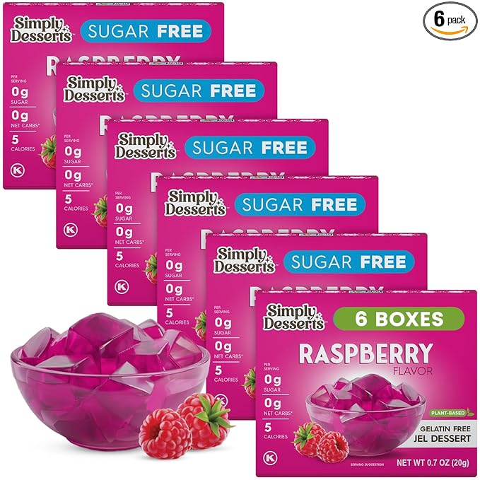 Simply Desserts Sugar-Free Raspberry Jel, 6-Pack ??Vegan Dessert, Keto Snacks, Diabetic Friendly & Kosher, 1.7 Oz Ea