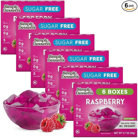 Simply Desserts Sugar-Free Raspberry Jel, 6-Pack ??Vegan Dessert, Keto Snacks, Diabetic Friendly & Kosher, 1.7 Oz Ea