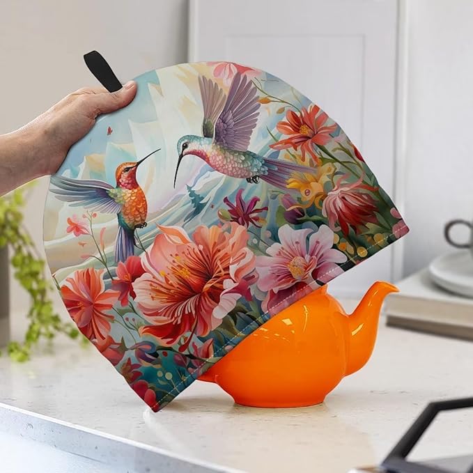 Hummingbird Tea Cozy for Teapot Insulated Rose Hibiscus Tea Pot Cover Home Kitchen Decorative Tea Cosy for Teapot Dust Protector for Women