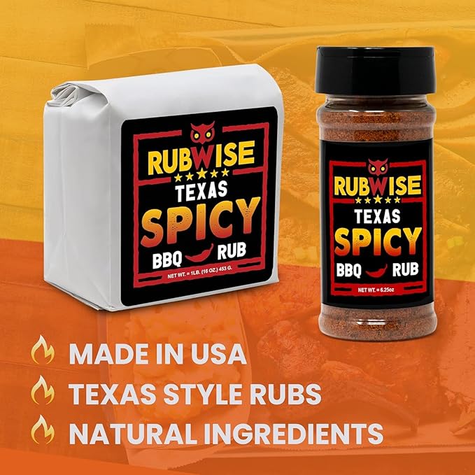 Spicy BBQ Rub by RubWise, Texas Style Brisket Rub All Natural Dry BBQ Rub for Smoking & Grilling, No MSG, 6.25oz