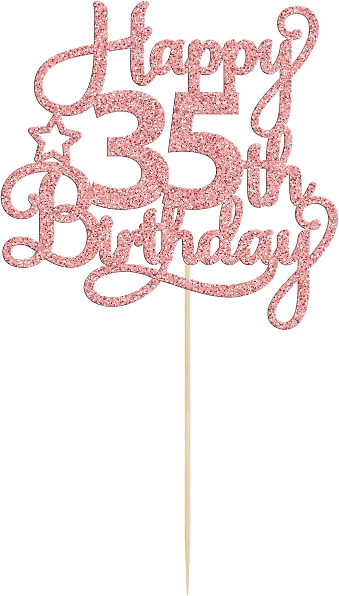1 Pack Happy 35th Birthday Cake Topper Rose Gold Glitter 35 & Fabulous Cheers to 35 Years Old Birthday Cake Pick for Celebrating 35th Birthday Anniversary Party Cake Decorations Supplies