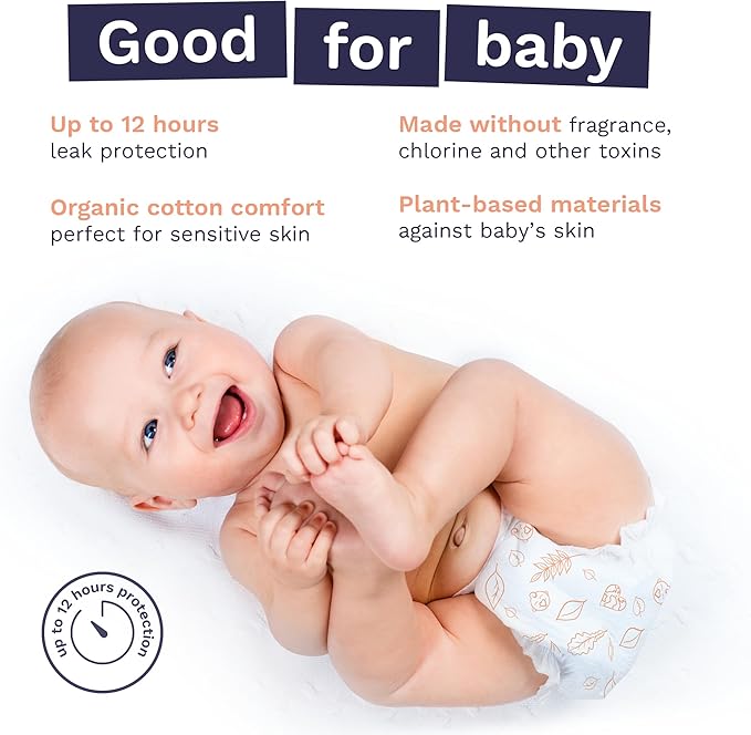Pura Size 6 Eco-Friendly Diapers (29+ lbs) Hypoallergenic, Soft Organic Cotton, Sustainable, up to 12 Hours Leak Protection, Allergy UK, Recyclable Paper Packaging, 18 Count (Pack of 3) (54 Diapers)
